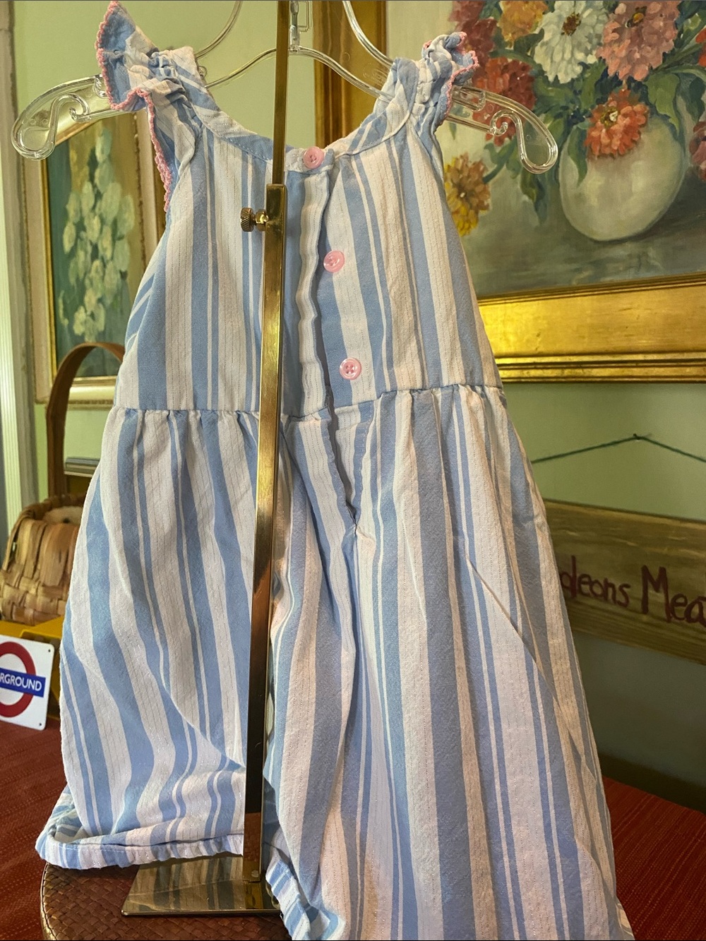 Penelope Mack blue & white striped toddler dress featuring a pink bow - SZ 2T - Picture 7 of 10